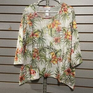 Alfred‎ Dunner Lg Floral 3/4 Sleeve Blouse Dress Shirt  EUC